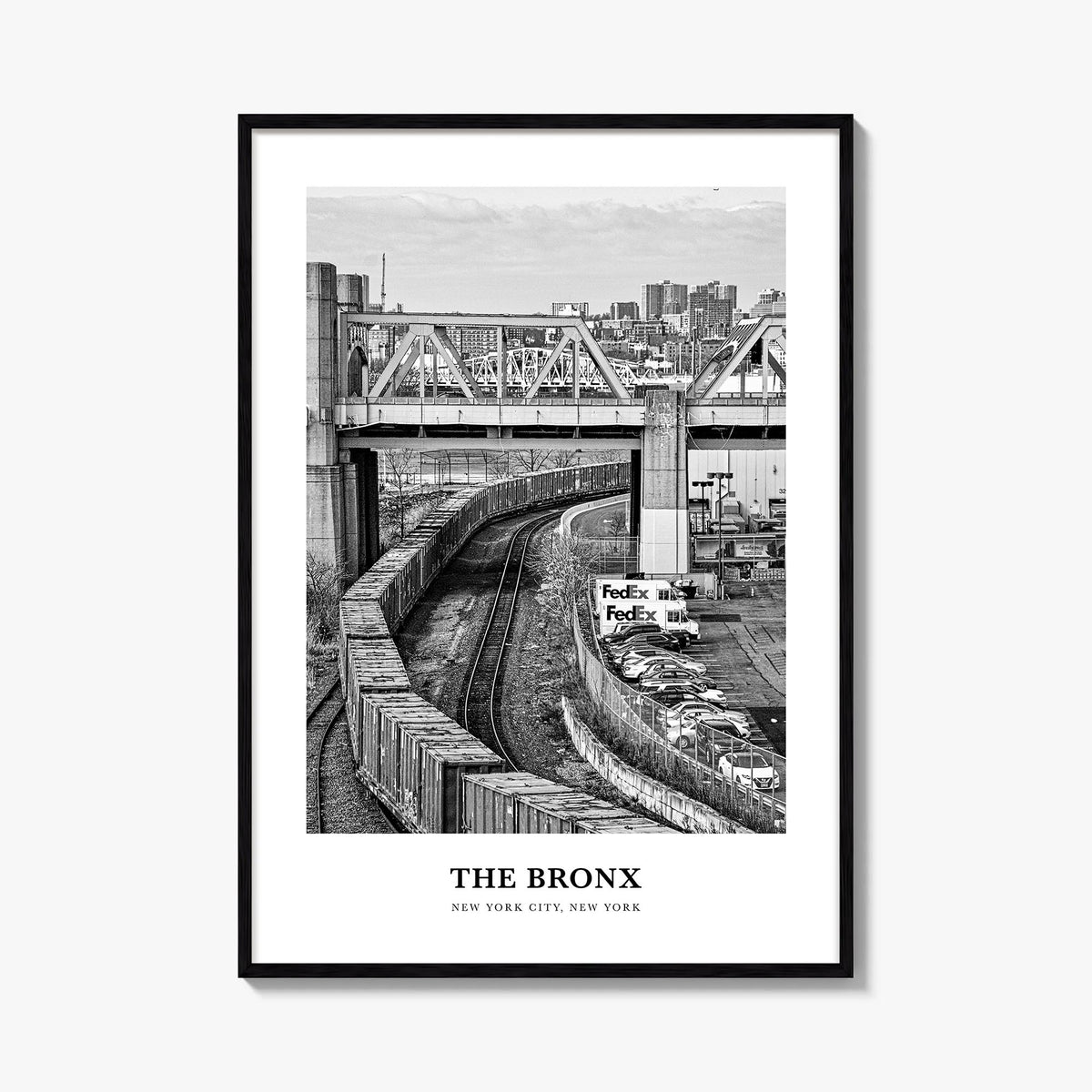 The Bronx no. 1 black & white classic poster of New York City, New York – vertical wall art, unframed print shown in interior