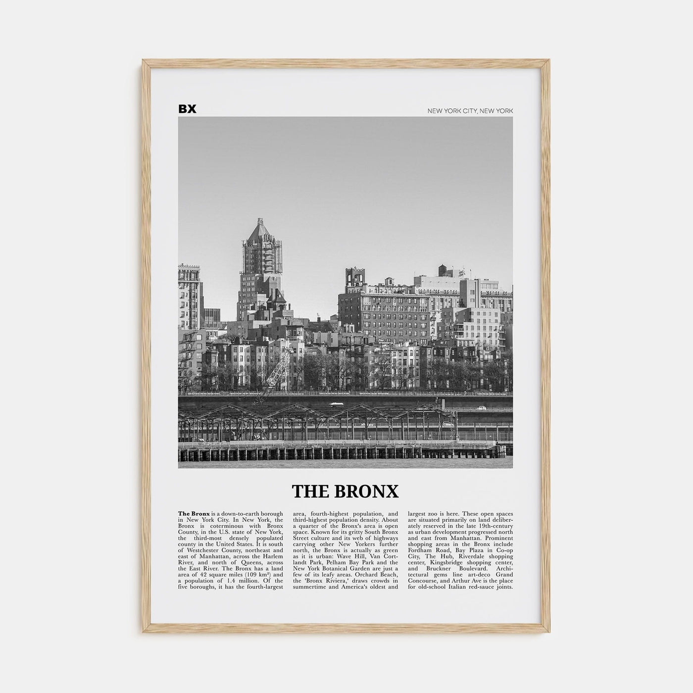 The Bronx No 1 Poster Natural Wood / 8x12 in Nbourhood Travel B&W Poster