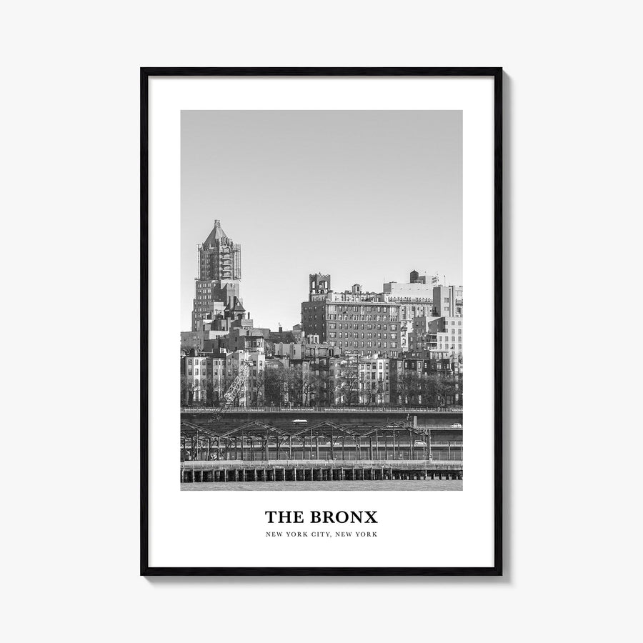 The Bronx no. 2 black & white classic poster of New York City, New York – vertical wall art, unframed print shown in interior