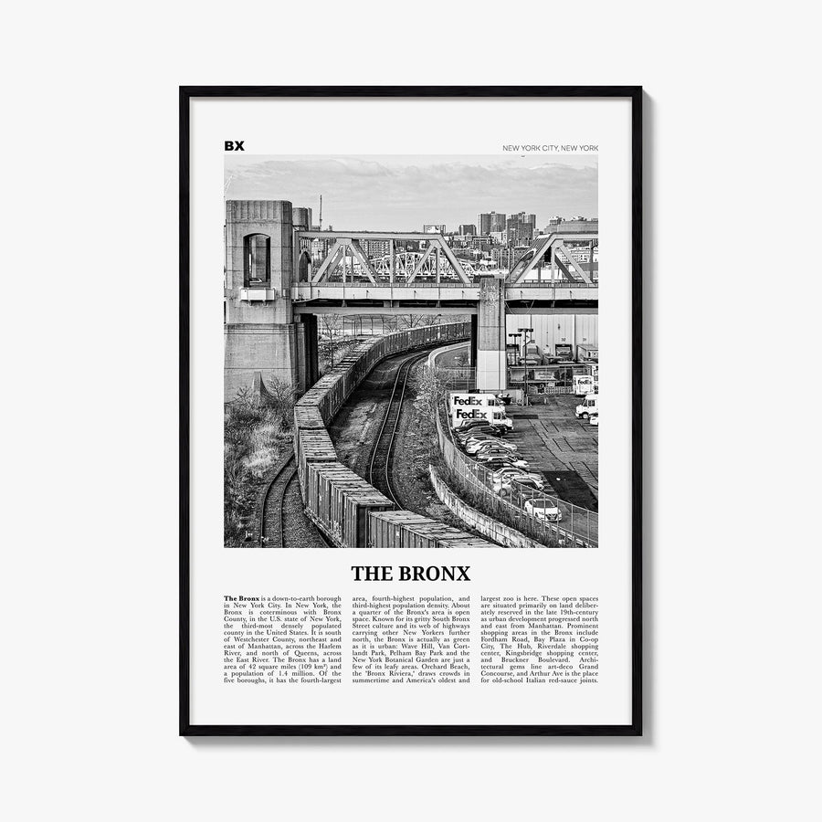 The Bronx no. 2 black & white newspaper poster of New York City, New York – vertical wall art, unframed print shown in interi