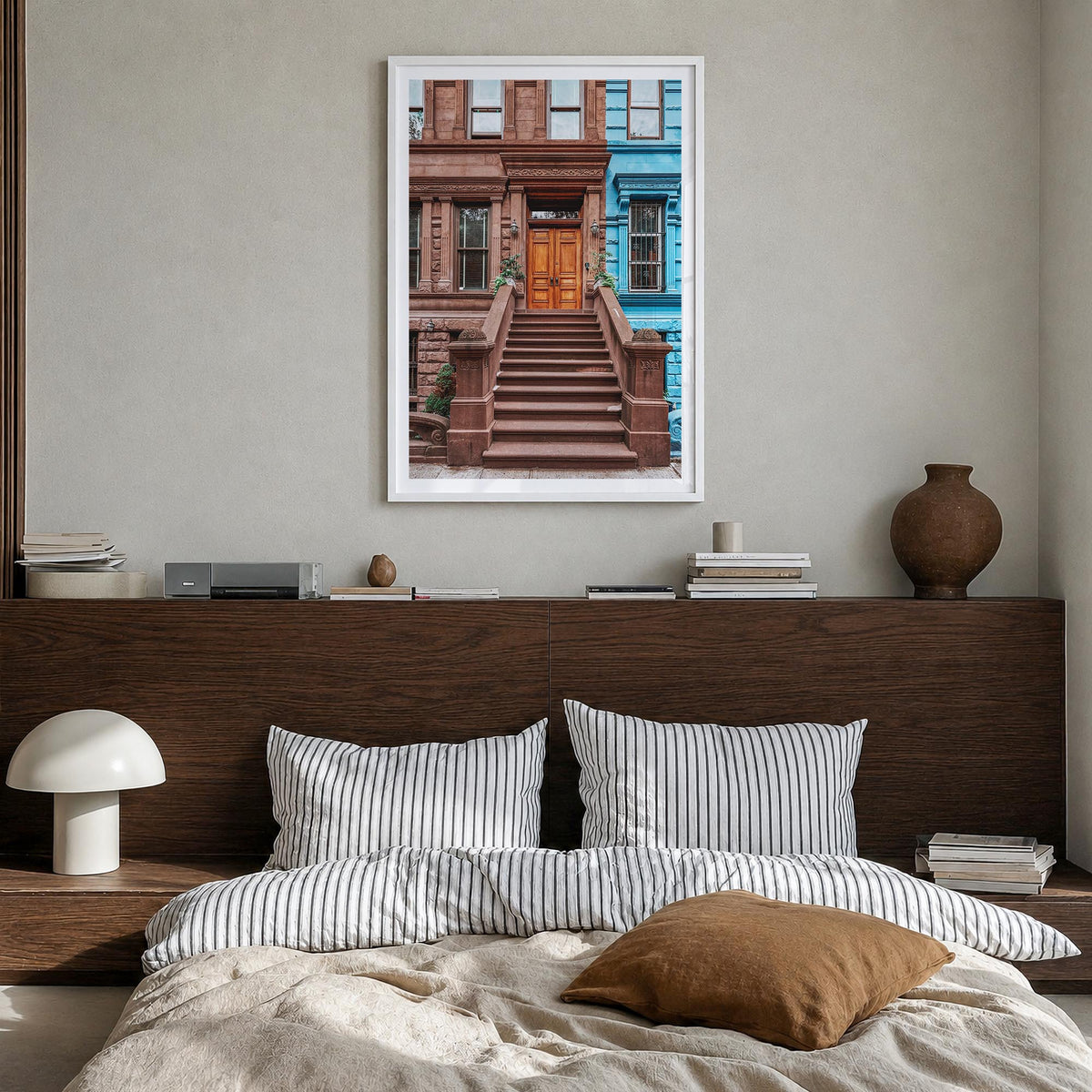 The Bronx no. 2 colorful photo poster of New York City, New York – vertical wall art in white wood frame with white border, h