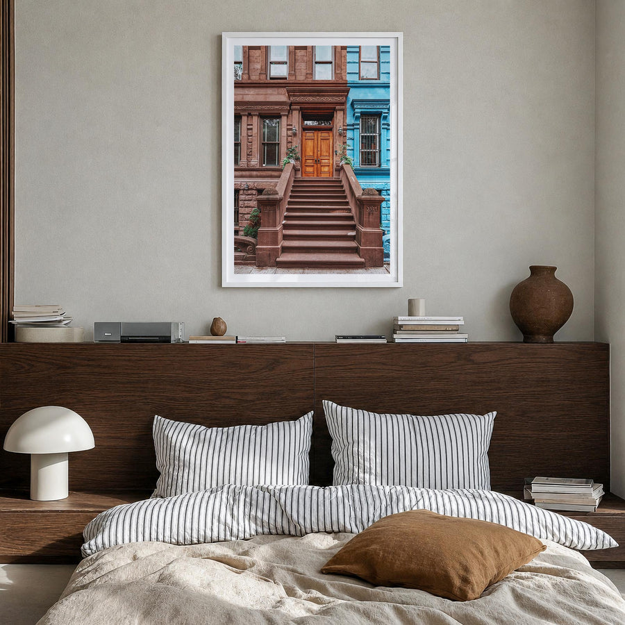 The Bronx no. 2 colorful photo poster of New York City, New York – vertical wall art in white wood frame with white border, h