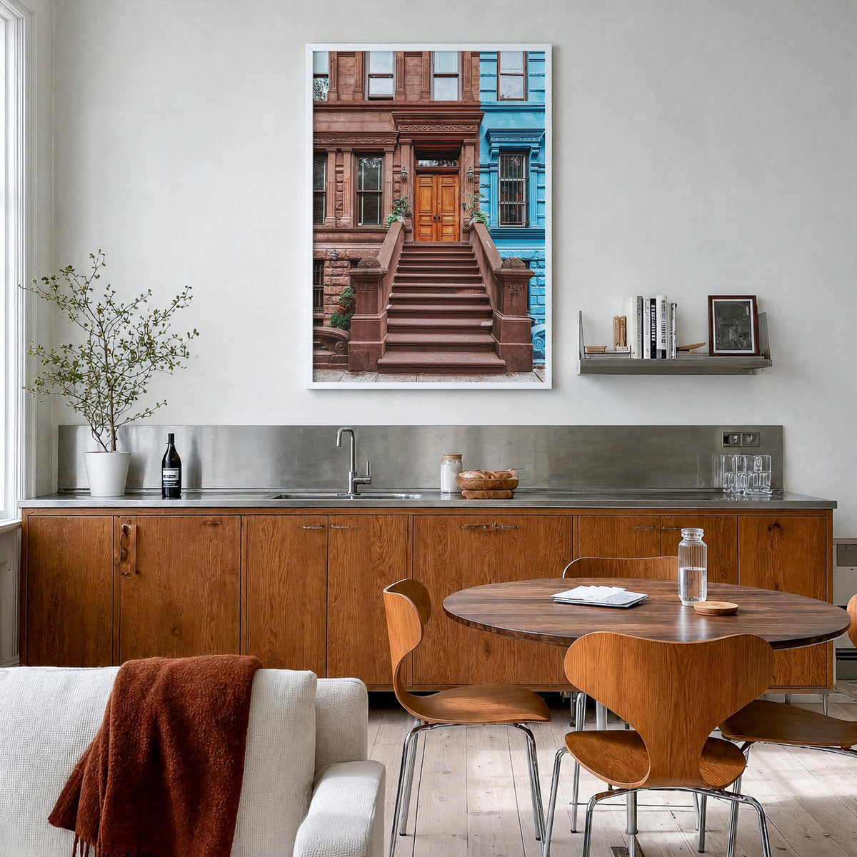 The Bronx no. 2 colorful photo poster of New York City, New York – vertical wall art in white wood frame, hanging on wall