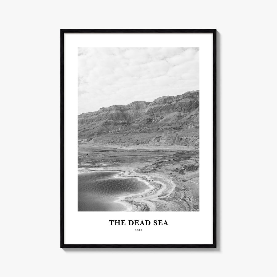 The Dead Sea black & white classic poster of Middle East – vertical wall art, unframed print shown in interior mockup