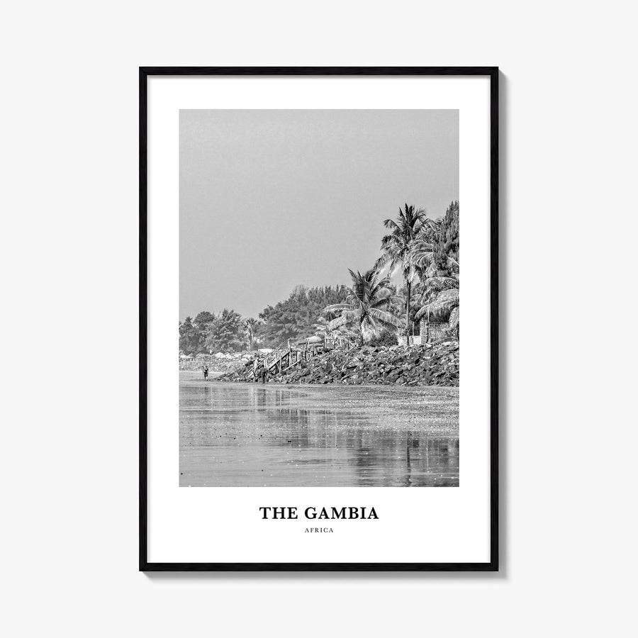 The Gambia black & white classic poster of Africa – vertical wall art, unframed print shown in interior mockup
