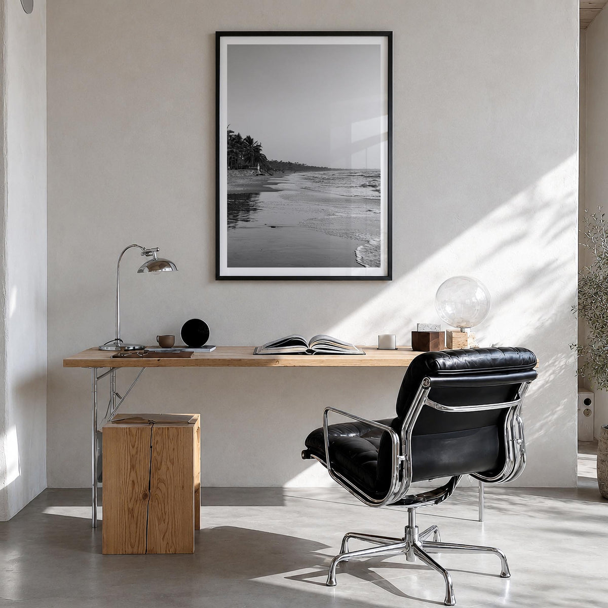 The Gambia black & white photo poster of Africa – vertical wall art in black wood frame with white border, hanging on wall
