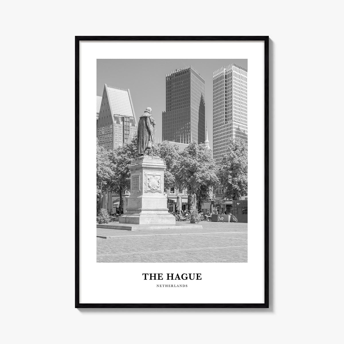 The Hague black & white classic poster of Netherlands – vertical wall art, unframed print shown in interior mockup