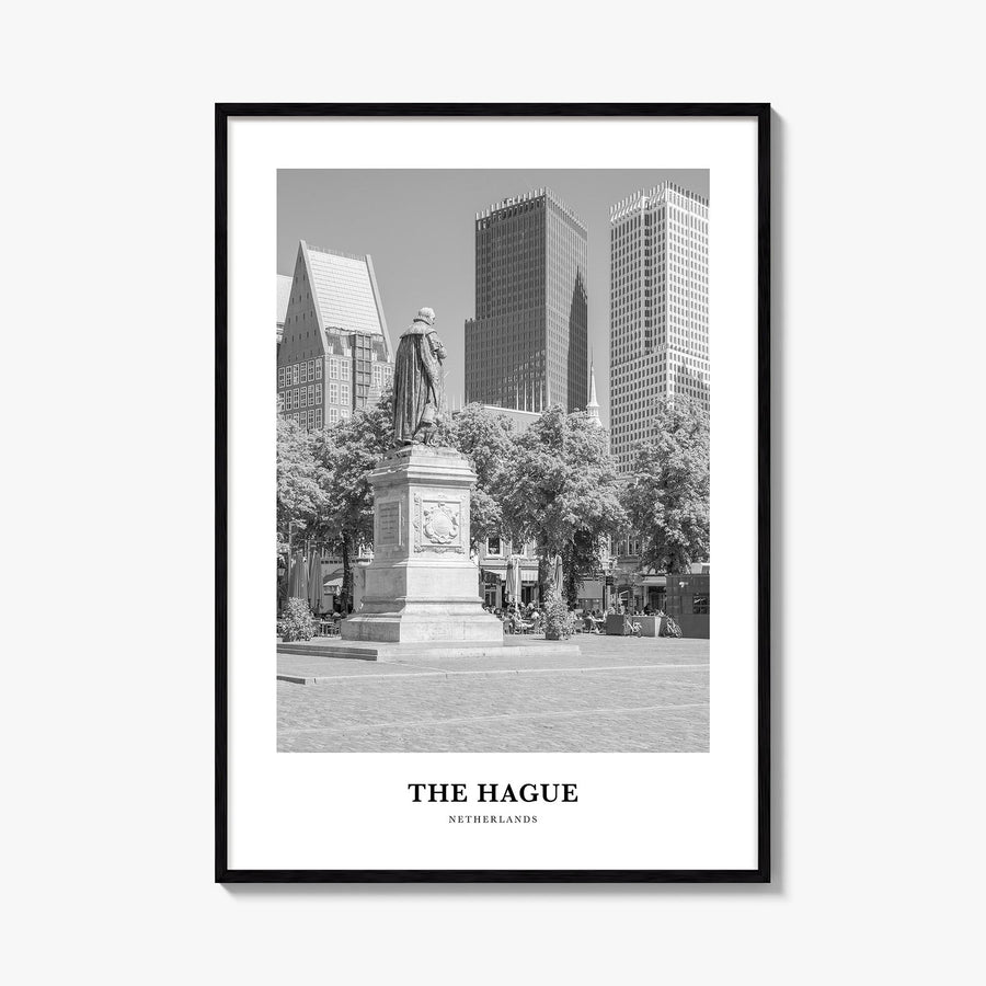 The Hague black & white classic poster of Netherlands – vertical wall art, unframed print shown in interior mockup