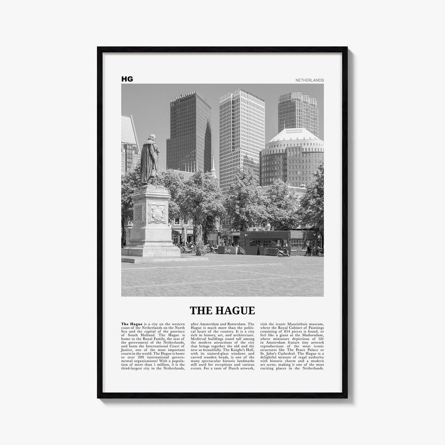 The Hague black & white newspaper poster of Netherlands – vertical wall art, unframed print shown in interior mockup