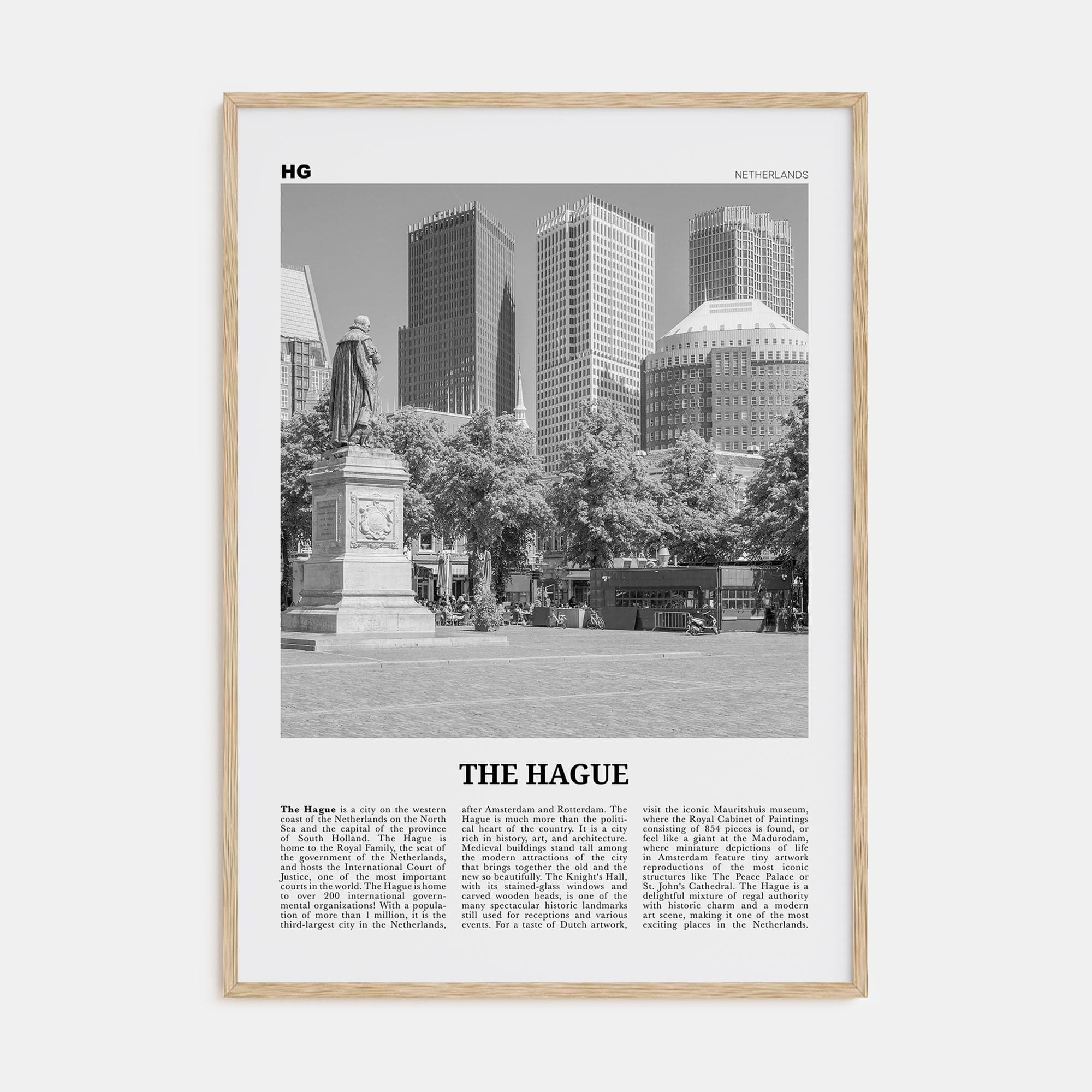 The Hague Poster Natural Wood / 8x12 in Nbourhood Travel B&W Poster