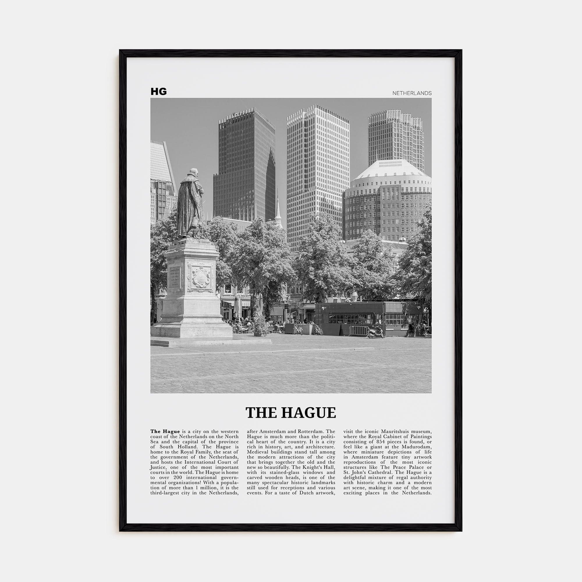 The Hague Poster Black Wood / 8x12 in Nbourhood Travel B&W Poster