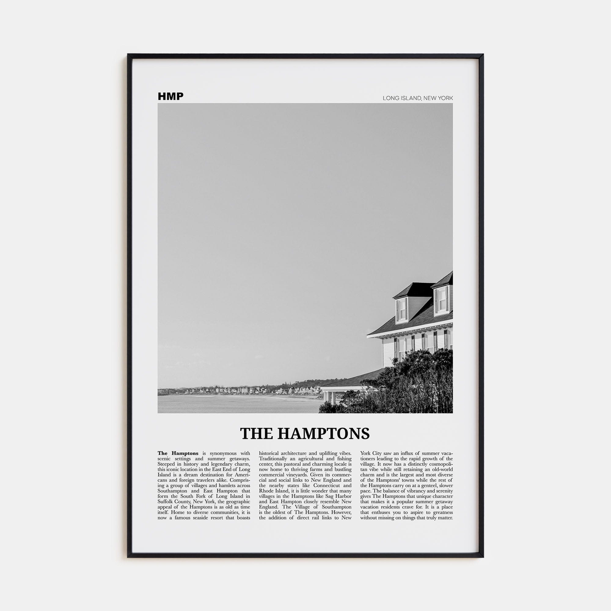 The Hamptons Poster Black Metal / 8x12 in Nbourhood Travel B&W Poster