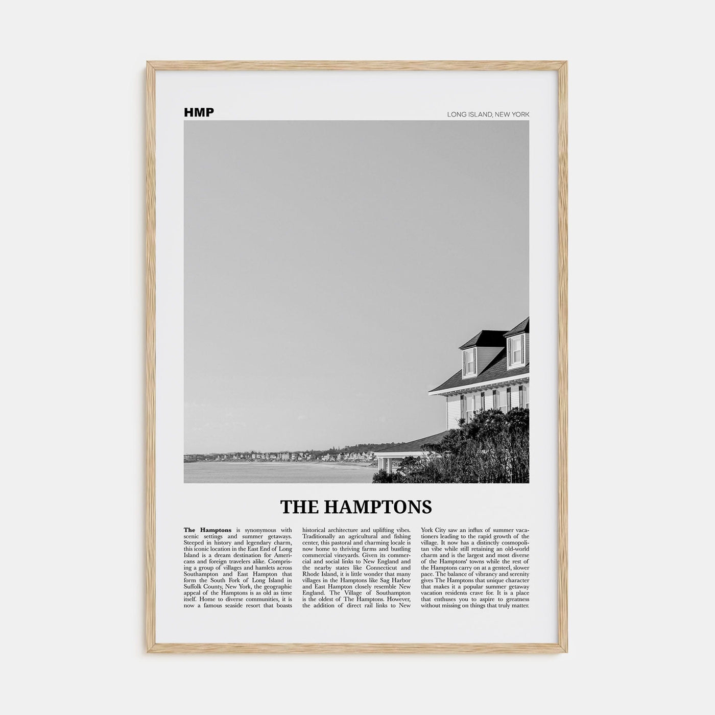 The Hamptons Poster Natural Wood / 8x12 in Nbourhood Travel B&W Poster