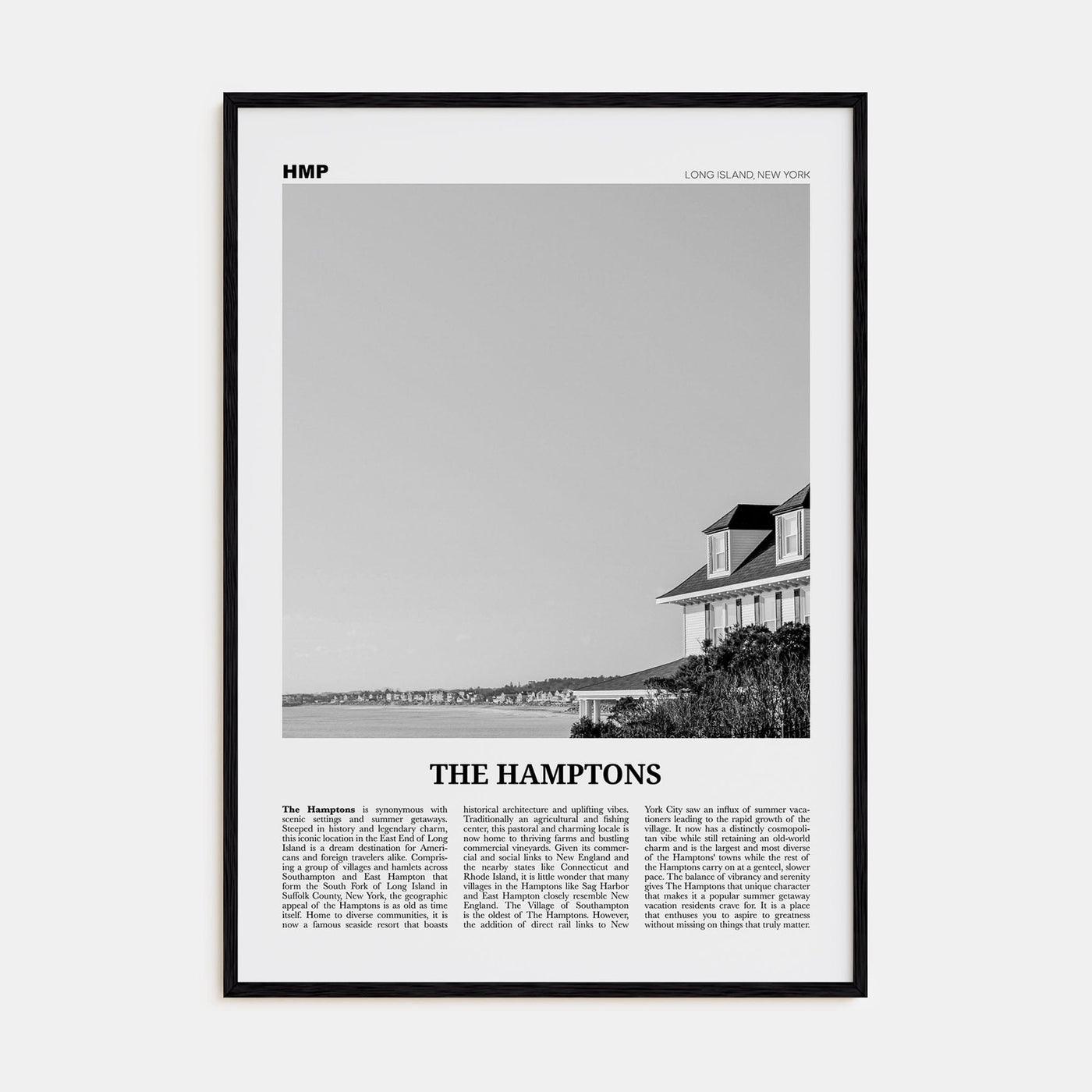 The Hamptons Poster Black Wood / 8x12 in Nbourhood Travel B&W Poster