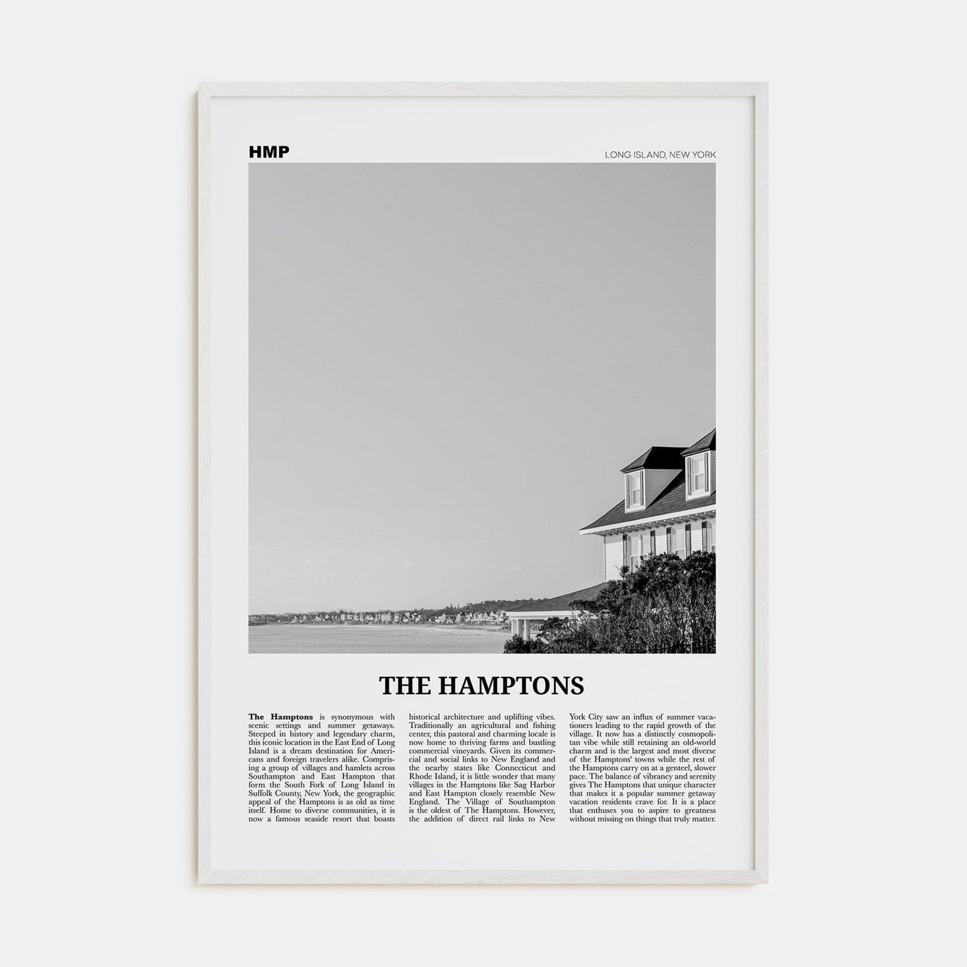 The Hamptons Poster White Wood / 8x12 in Nbourhood Travel B&W Poster