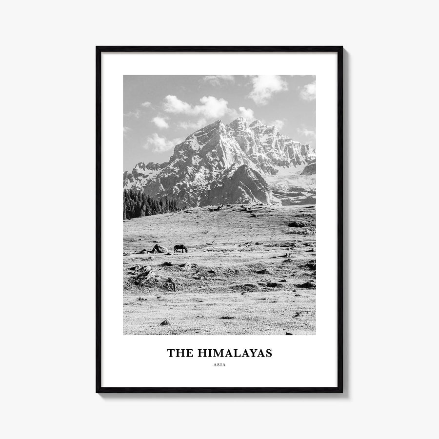 The Himalayas black & white classic poster of Asia – vertical wall art, unframed print shown in interior mockup
