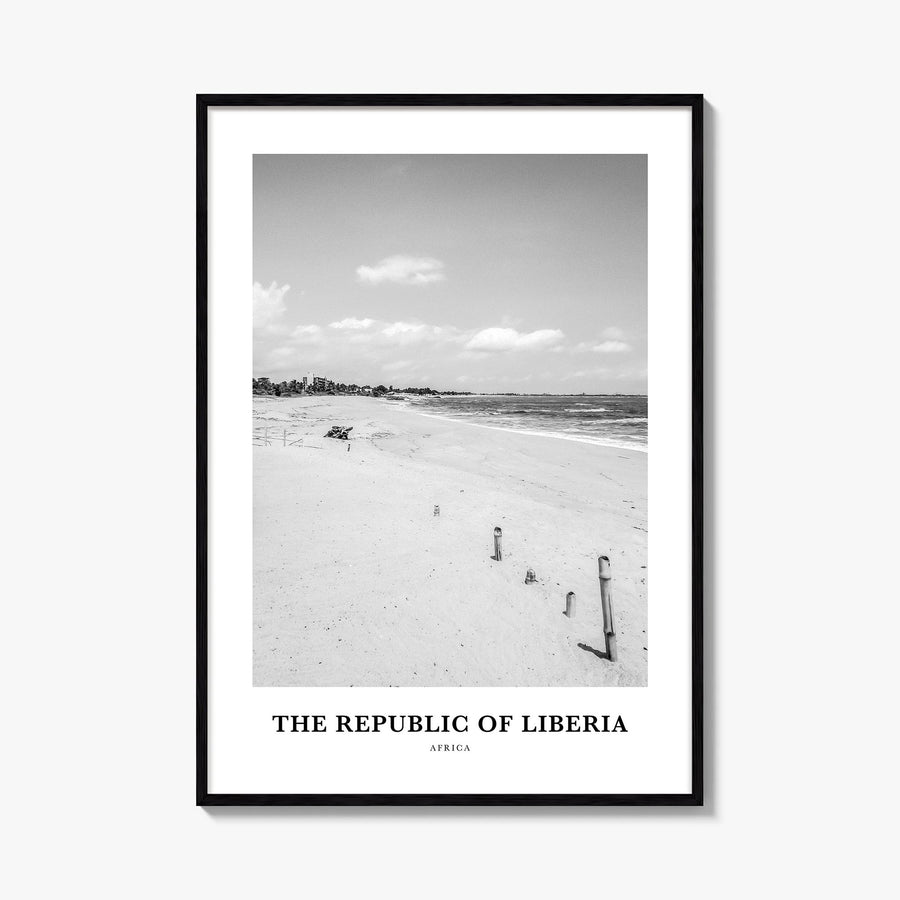 The Republic of Liberia black & white classic poster of Liberia – vertical wall art, unframed print shown in interior mockup