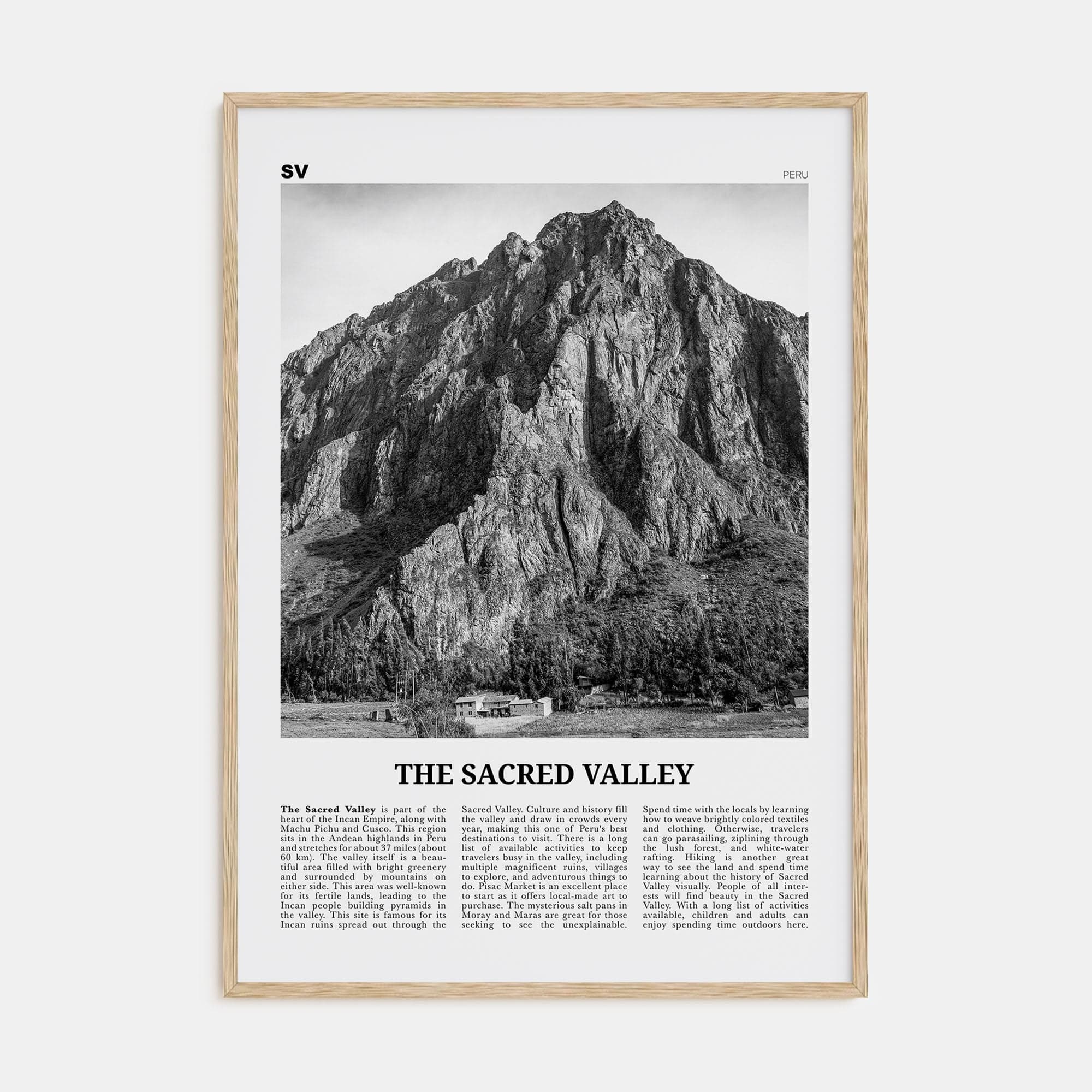 The Sacred Valley Poster Natural Wood / 8x12 in Nbourhood Travel B&W Poster