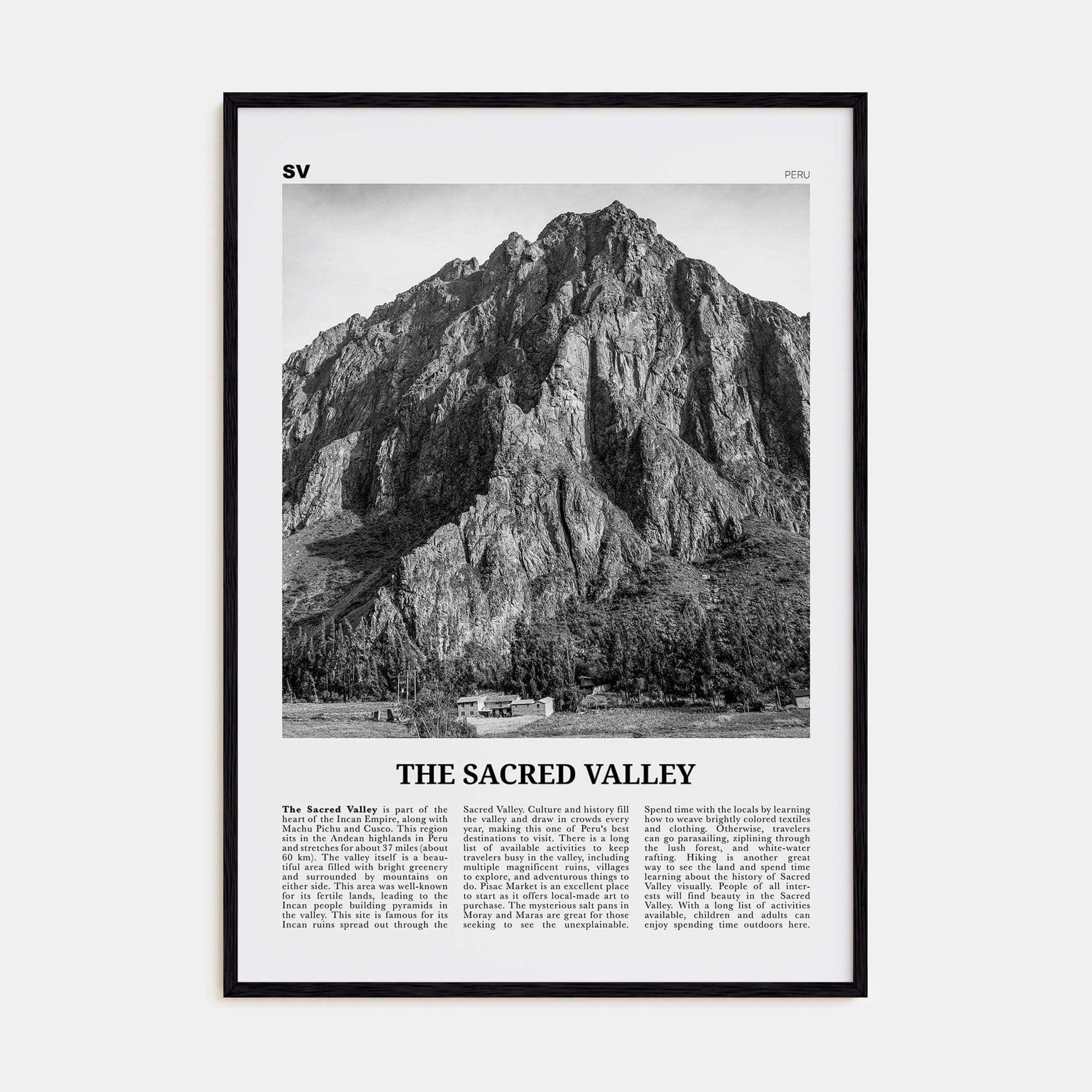 The Sacred Valley Poster Black Wood / 8x12 in Nbourhood Travel B&W Poster