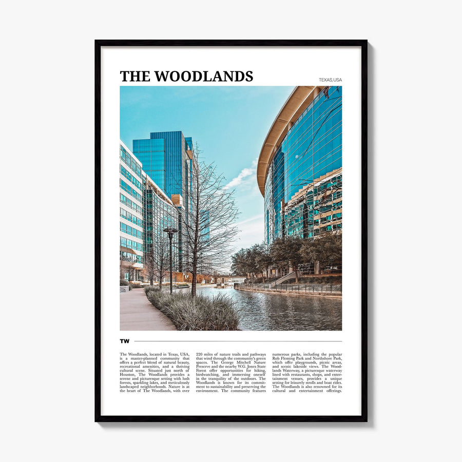 The Woodlands Travel Poster, framed poster mockup