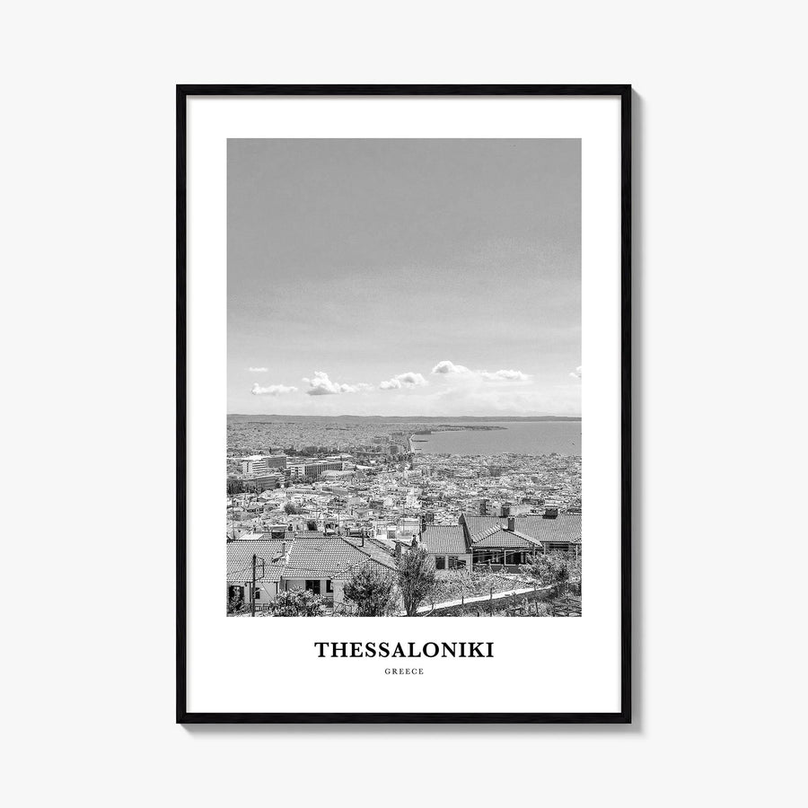 Thessaloniki black & white classic poster of Greece – vertical wall art, unframed print shown in interior mockup