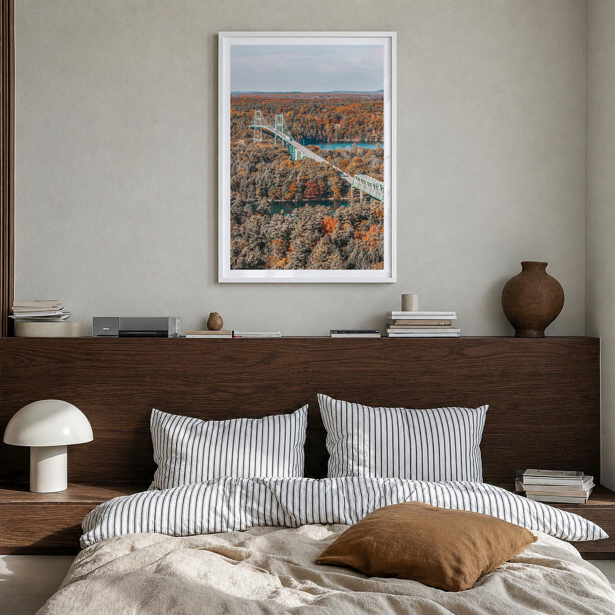 Thousand Islands colorful photo poster of New York, USA & Ontario, Canada – vertical wall art in white wood frame with white 