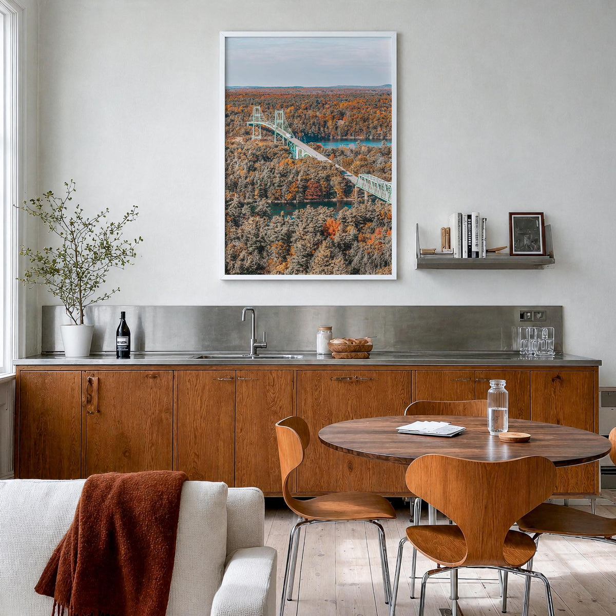 Thousand Islands colorful photo poster of New York, USA & Ontario, Canada – vertical wall art in white wood frame, hanging on