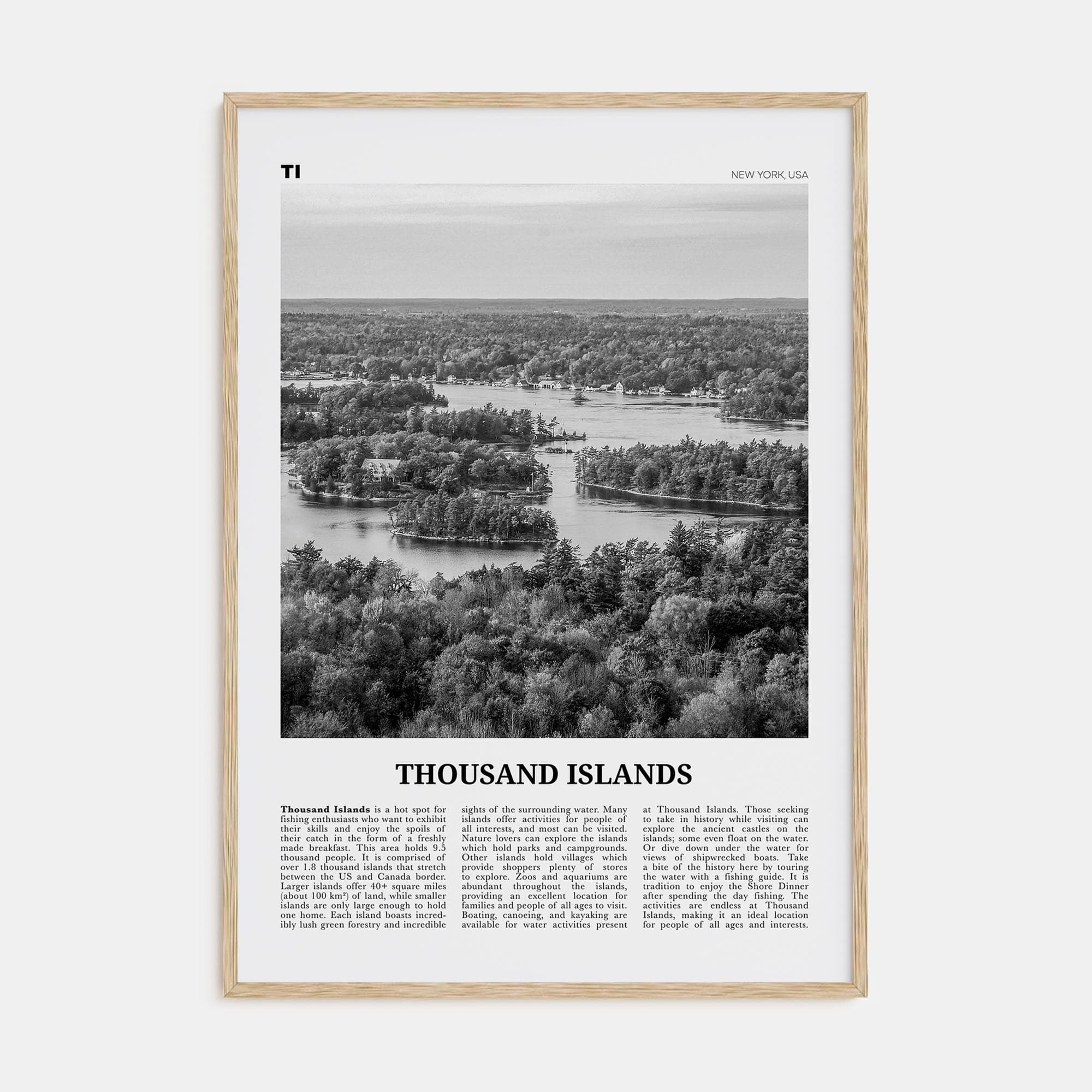 Thousand Islands Poster Natural Wood / 8x12 in Nbourhood Travel B&W Poster