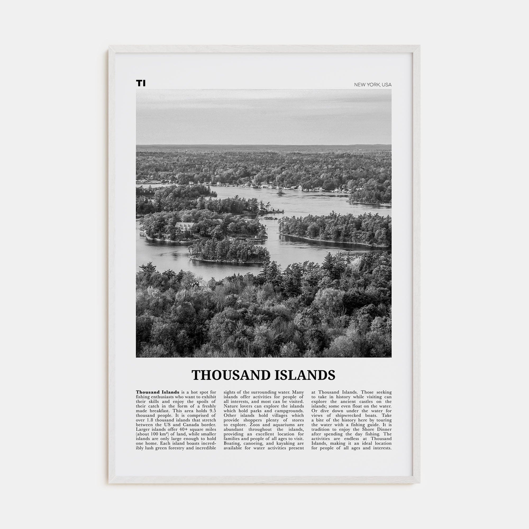 Thousand Islands Poster White Wood / 8x12 in Nbourhood Travel B&W Poster