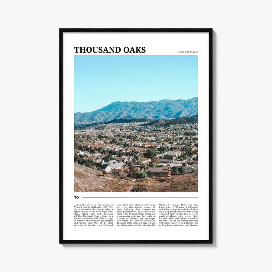 Thousand Oaks colorful travel poster of California, USA – vertical wall art, unframed print shown in interior mockup