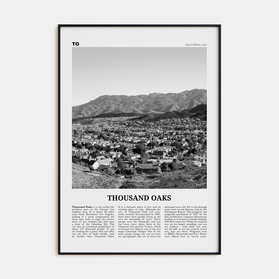 Thousand Oaks Poster Black Metal / 8x12 in Nbourhood Travel B&W Poster