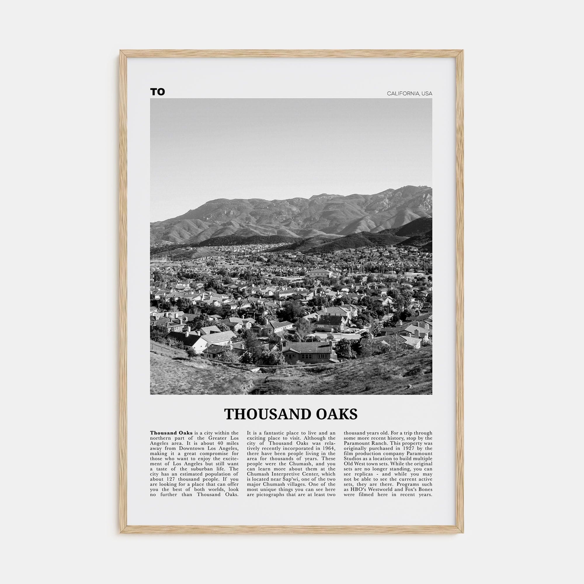 Thousand Oaks Poster Natural Wood / 8x12 in Nbourhood Travel B&W Poster