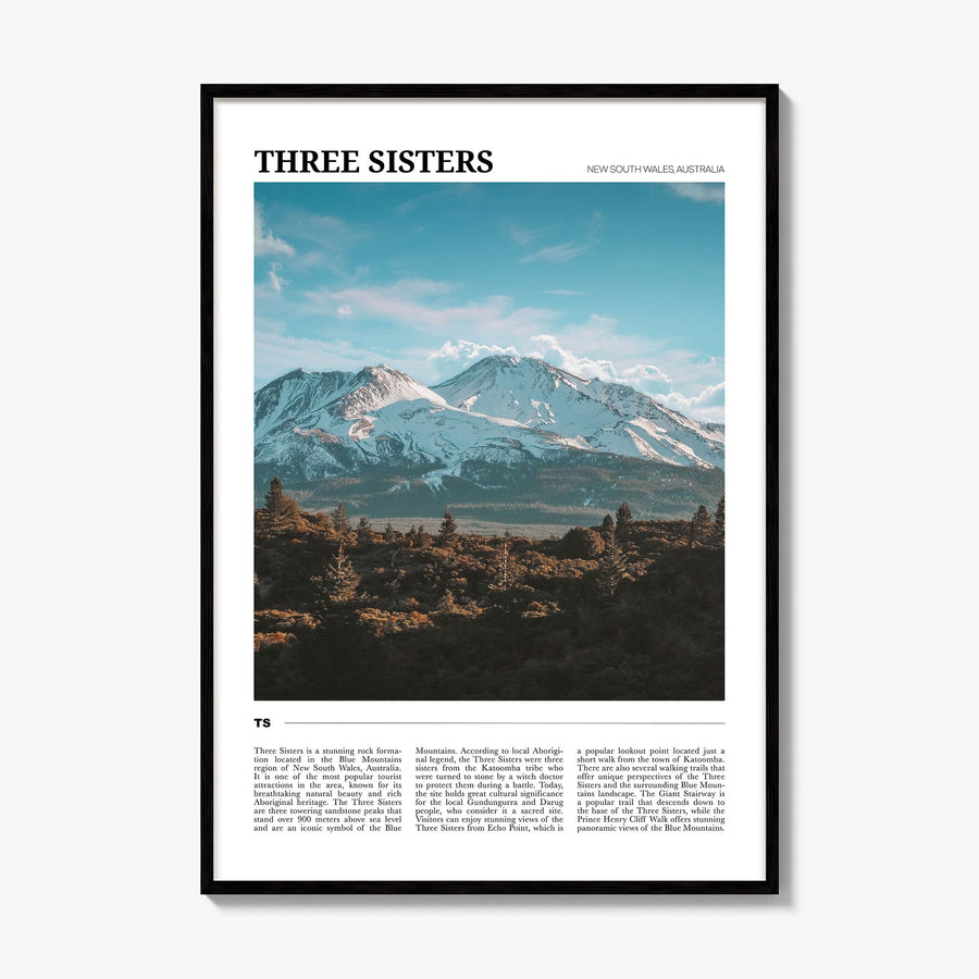 Three Sisters Travel Poster, framed poster mockup