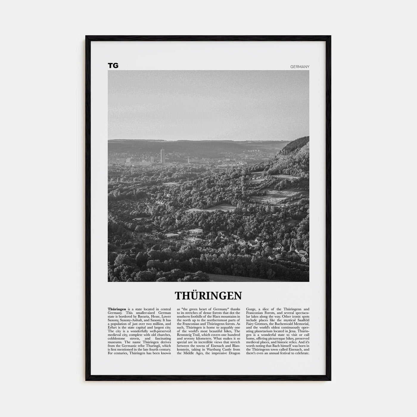 Thüringen Poster Black Wood / 8x12 in Nbourhood Travel B&W Poster