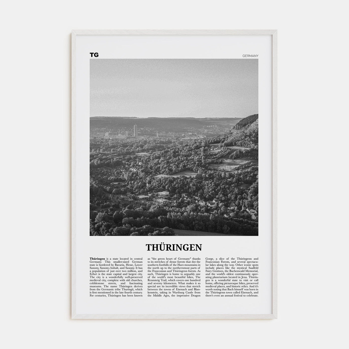 Thüringen Poster White Wood / 8x12 in Nbourhood Travel B&W Poster