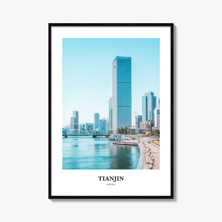 Tianjin colorful classic poster of China – vertical wall art, unframed print shown in interior mockup