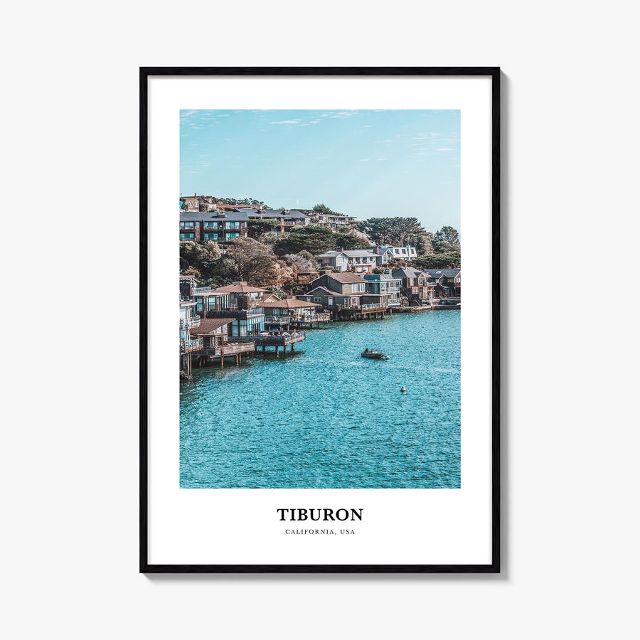 Tiburon colorful classic poster of California, USA – vertical wall art, unframed print shown in interior mockup