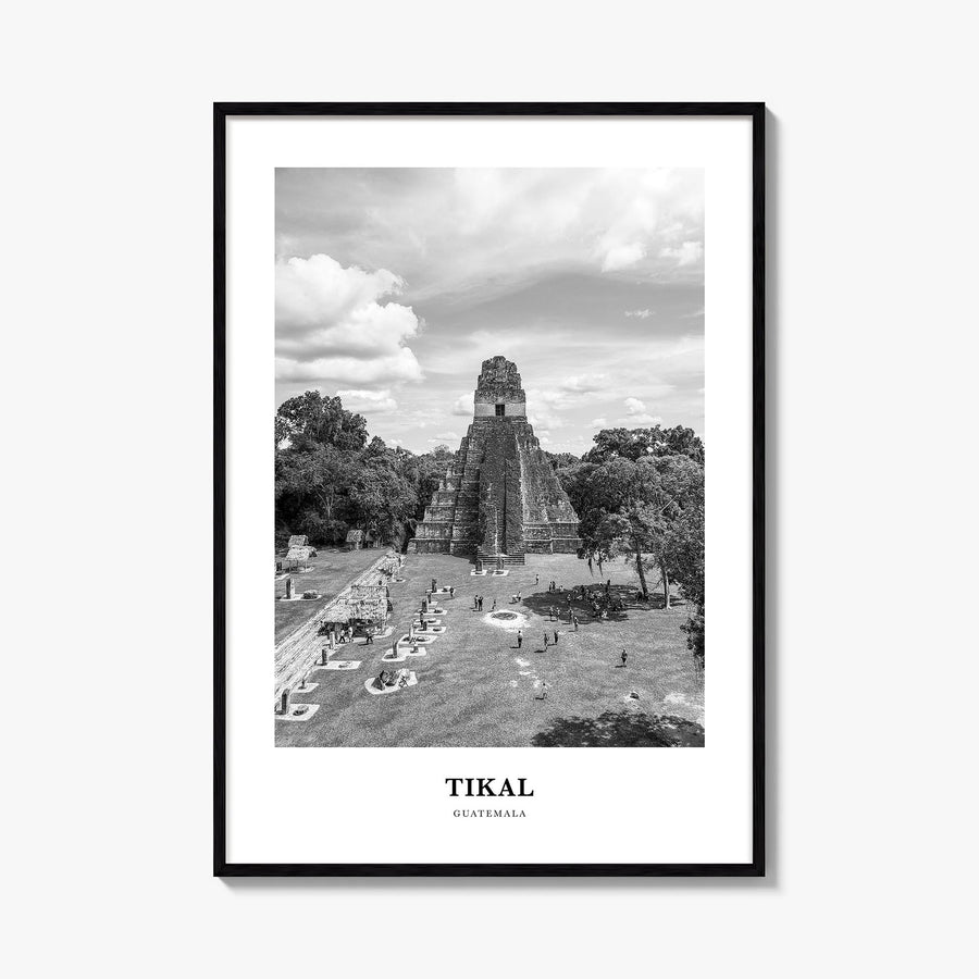 Tikal black & white classic poster of Guatemala – vertical wall art, unframed print shown in interior mockup