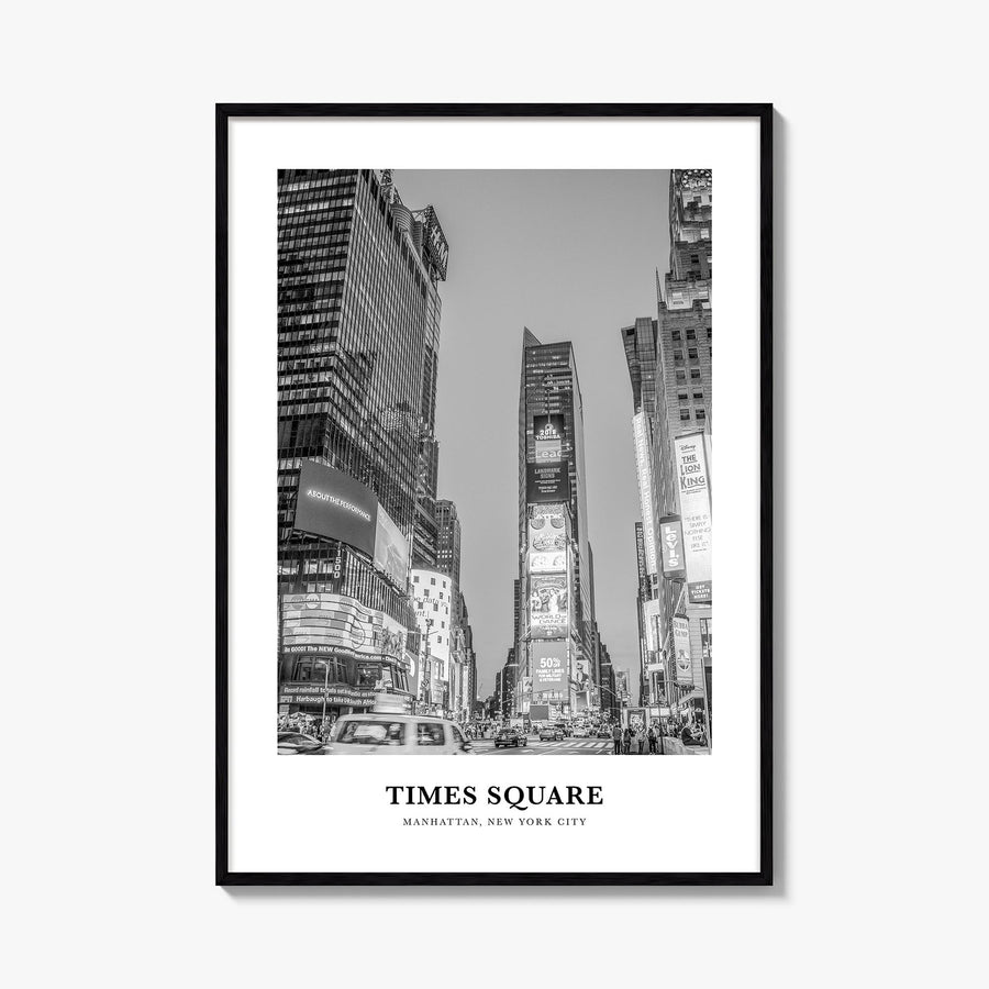 Times Square black & white classic poster of New York, USA – vertical wall art, unframed print shown in interior mockup