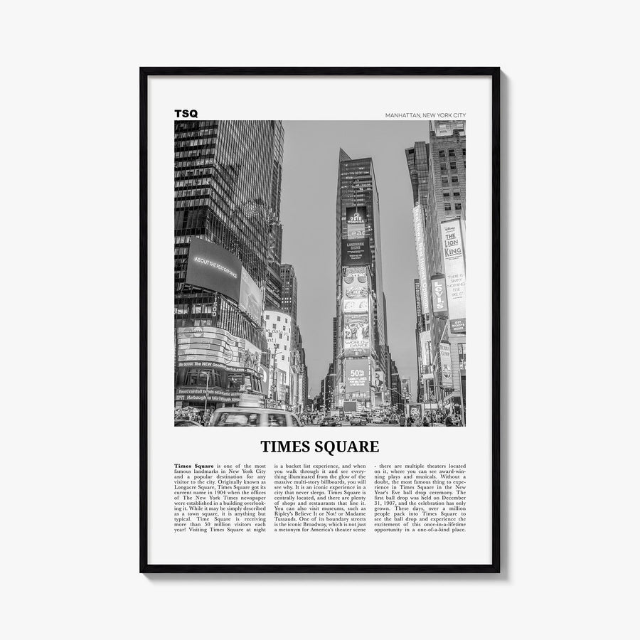 Times Square black & white newspaper poster of New York, USA – vertical wall art, unframed print shown in interior mockup