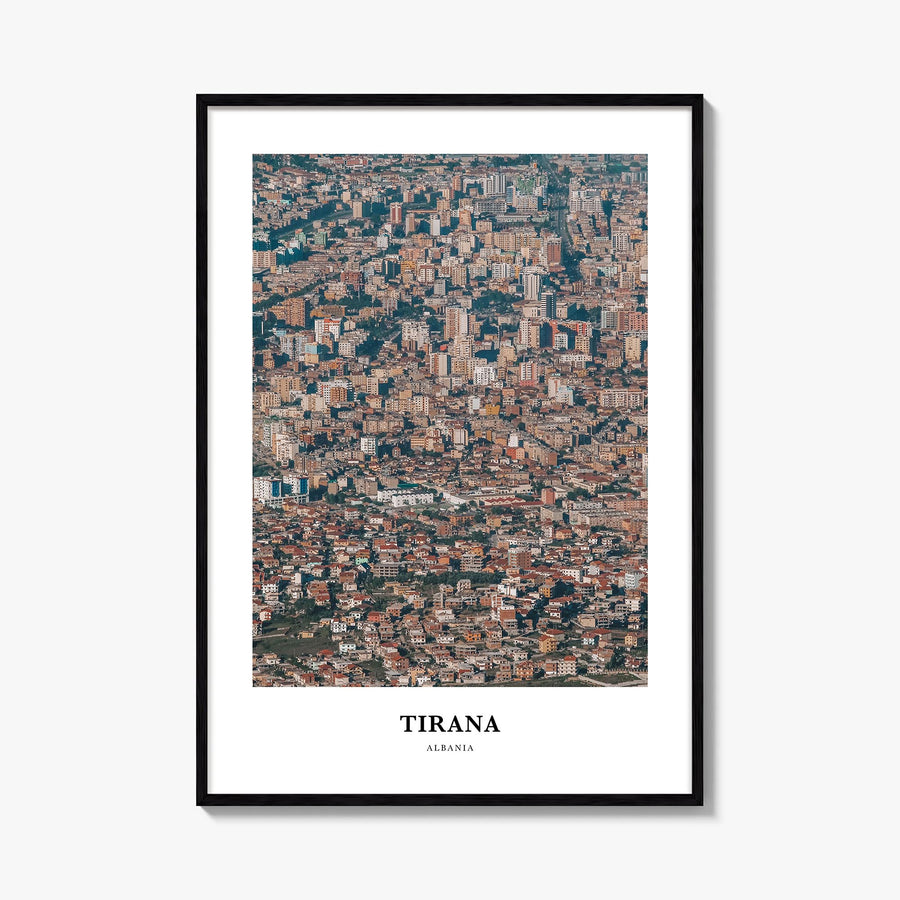 Tirana colorful classic poster of Albania – vertical wall art, unframed print shown in interior mockup