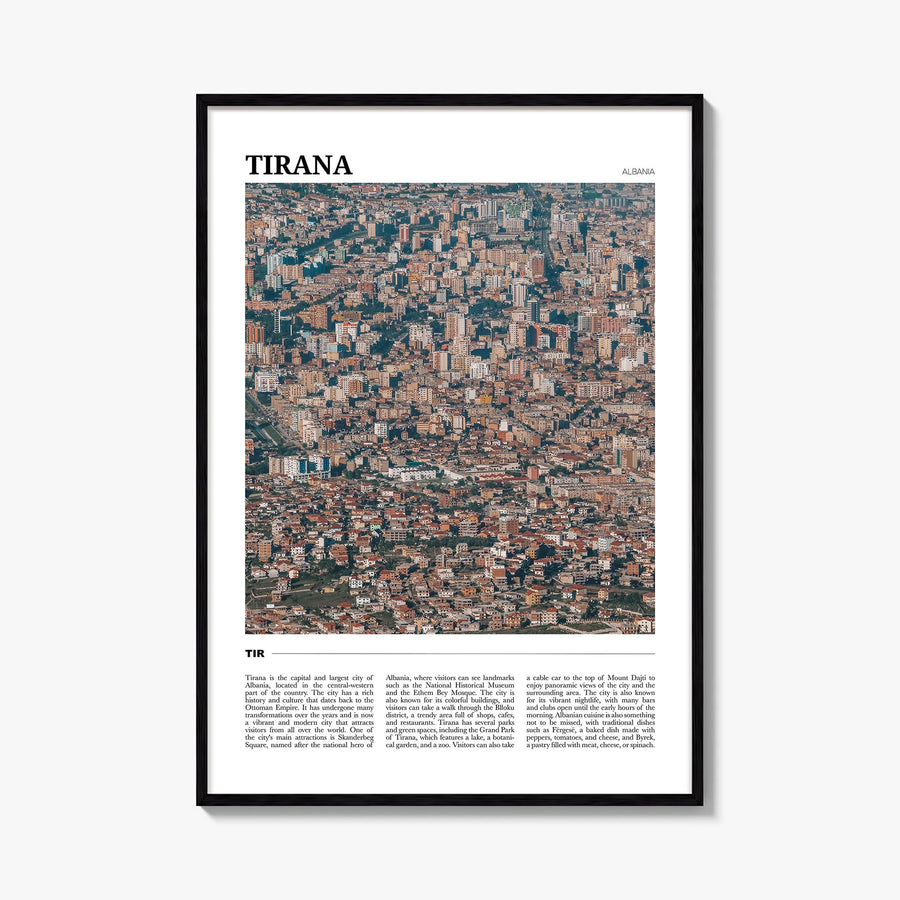 Tirana colorful travel poster of Albania – vertical wall art, unframed print shown in interior mockup