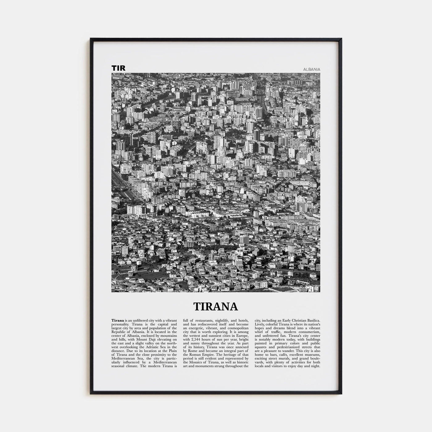 Tirana Poster Black Metal / 8x12 in Nbourhood Travel B&W Poster