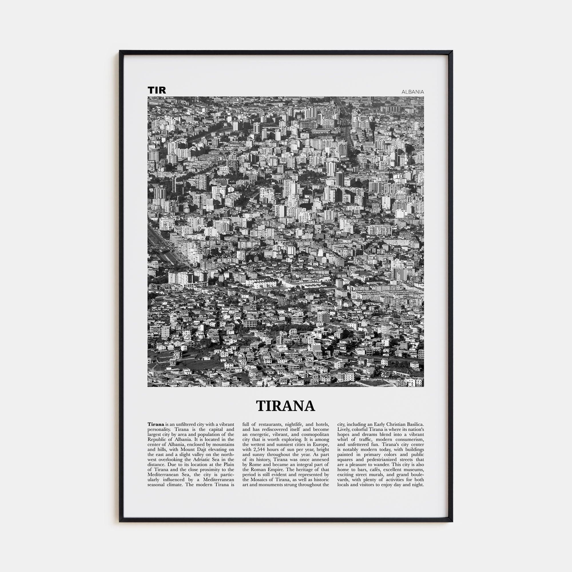 Tirana Poster Black Metal / 8x12 in Nbourhood Travel B&W Poster