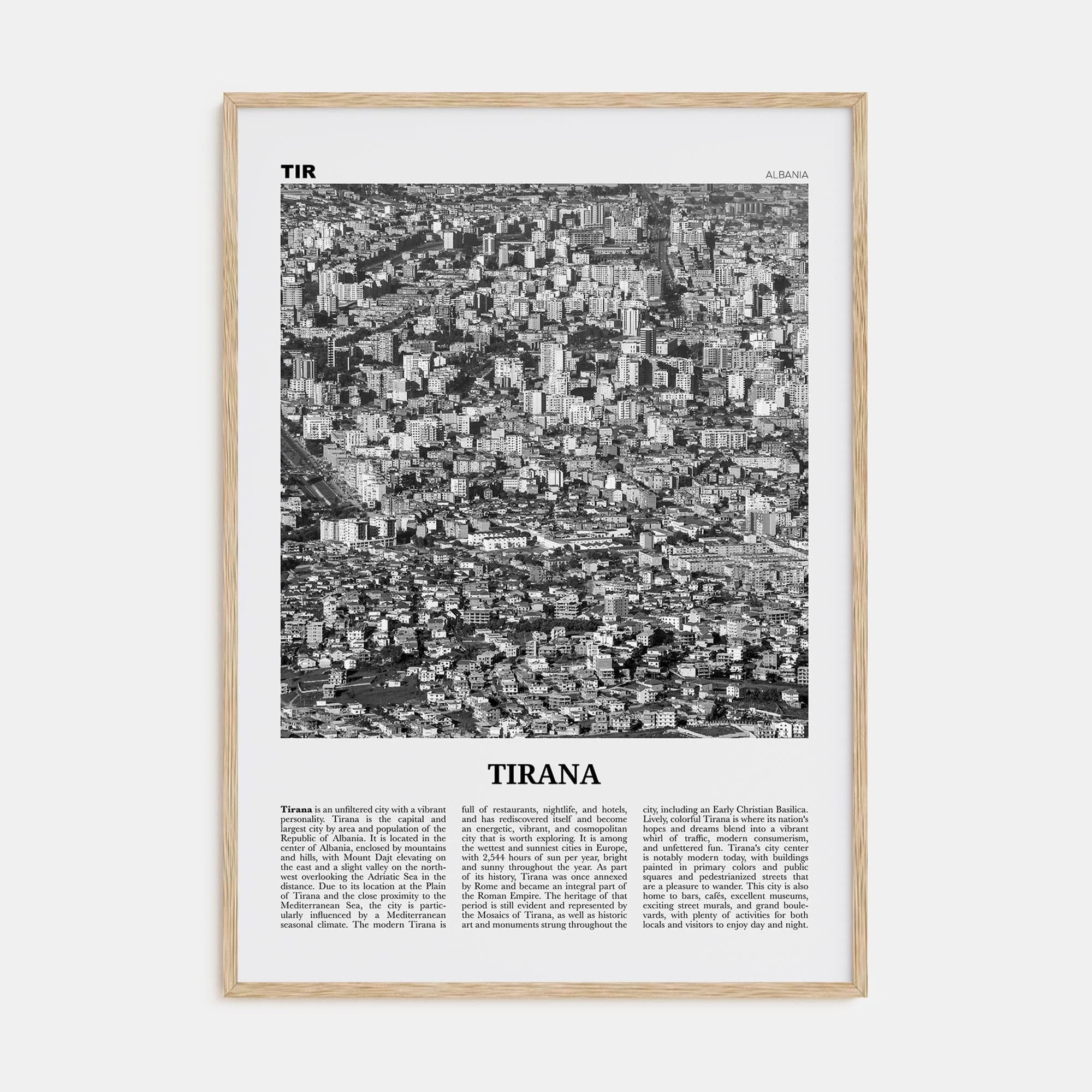 Tirana Poster Natural Wood / 8x12 in Nbourhood Travel B&W Poster