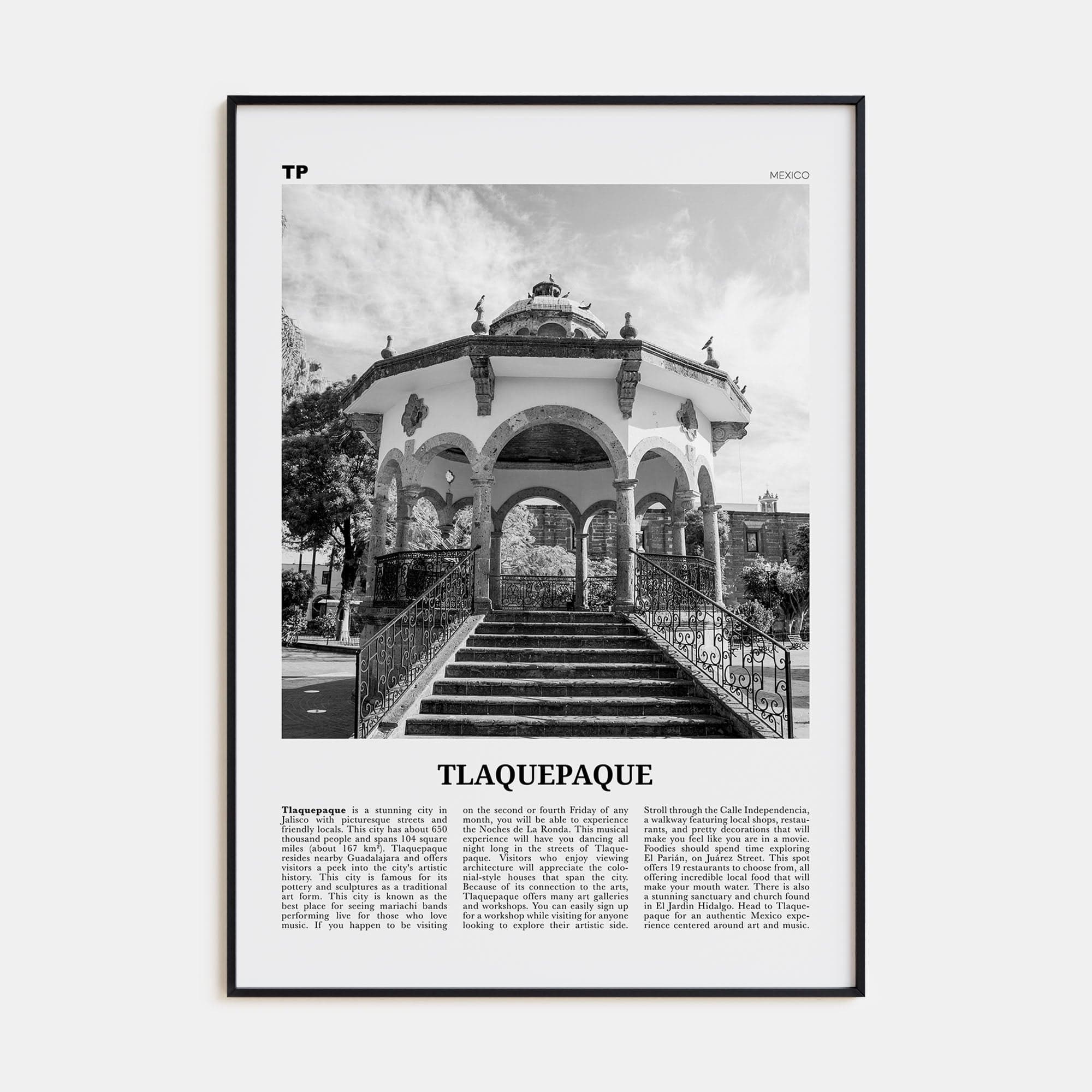 Tlaquepaque Poster Black Metal / 8x12 in Nbourhood Travel B&W Poster