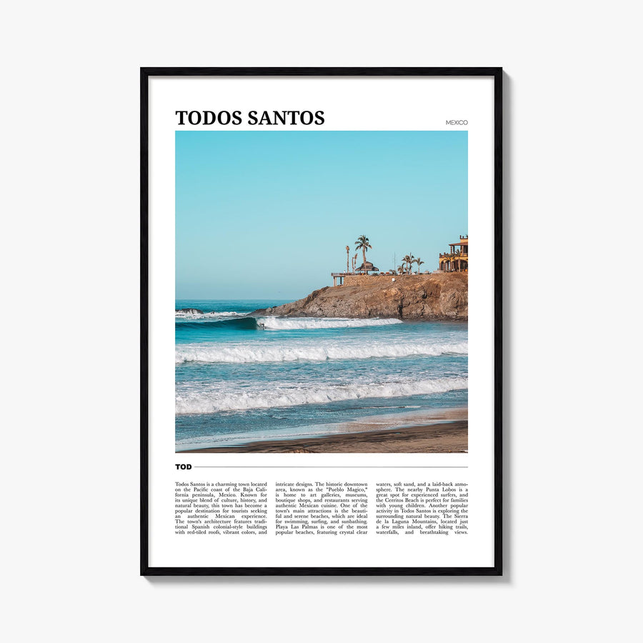 Todos Santos colorful travel poster of Mexico – vertical wall art, unframed print shown in interior mockup