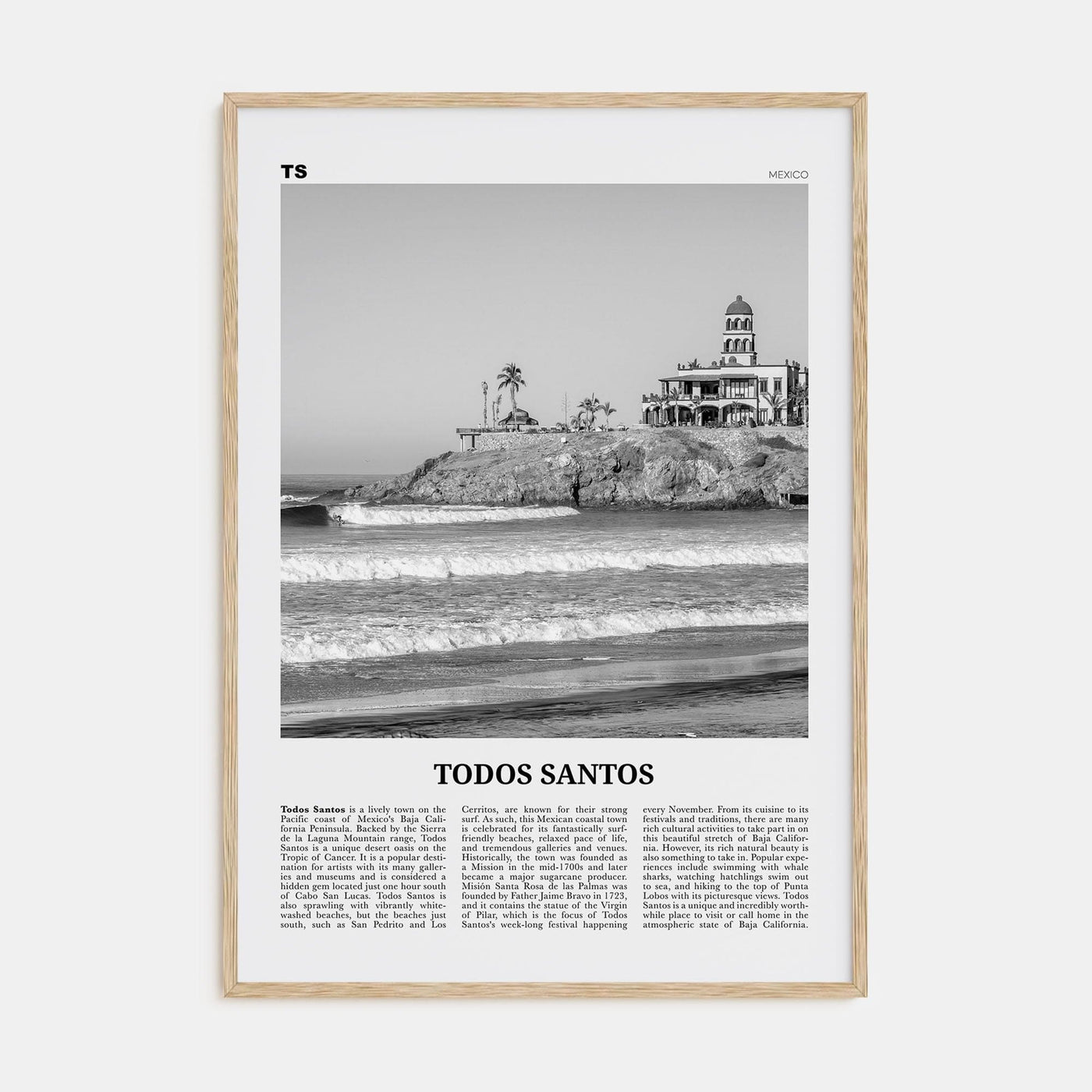 Todos Santos Poster Natural Wood / 8x12 in Nbourhood Travel B&W Poster