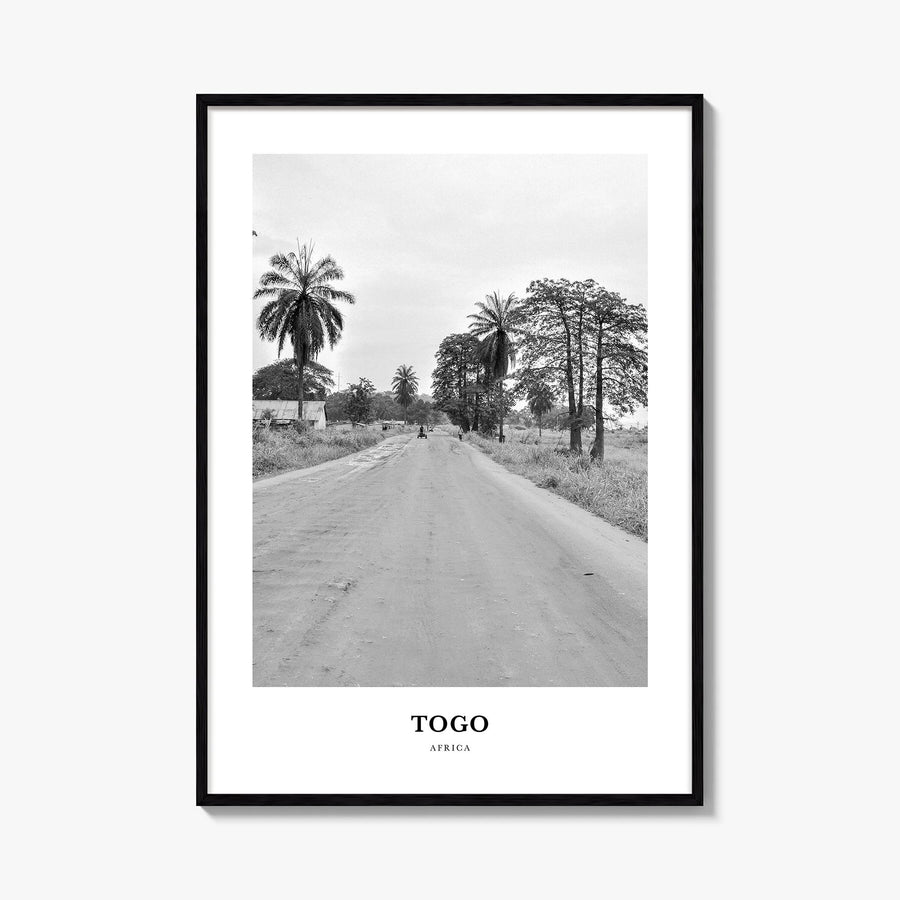 Togo black & white classic poster of Africa – vertical wall art, unframed print shown in interior mockup