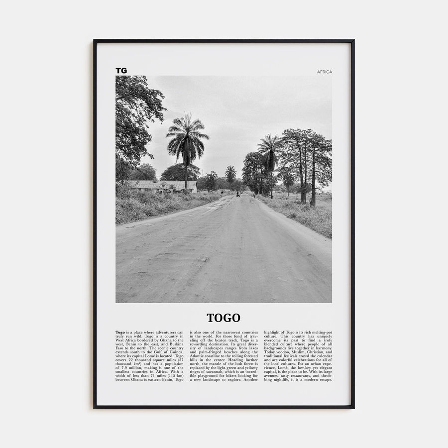 Togo Poster Black Metal / 8x12 in Nbourhood Travel B&W Poster